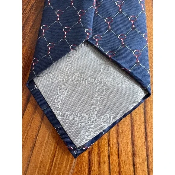 Christian Dior Necktie Mens Blue Silk Patterned Made In USA Italy Fabric - Picture 3 of 3